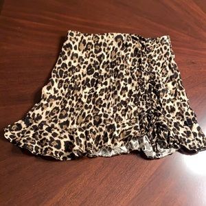 Leopard side drawstring ruffle mini skirt